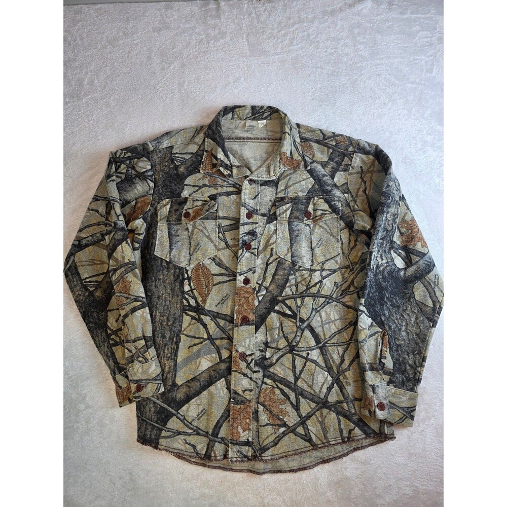 Vintage Skyline Camouflage Button-Up Flannel Long Sleeve Shirt Sz L Hunting